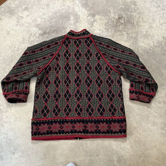 Vrikke‎ Irene Haugland Sweater Womens Large Full Zip Cardigan Wool Blend Multi - Picture 2 of 6